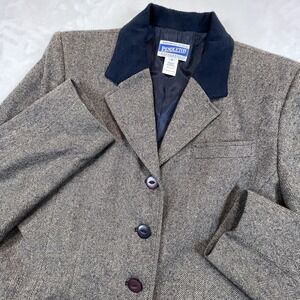 Pendleton Knockabouts Herringbone Women's Jacket 100% Virgin Wool Size 8, Brown
